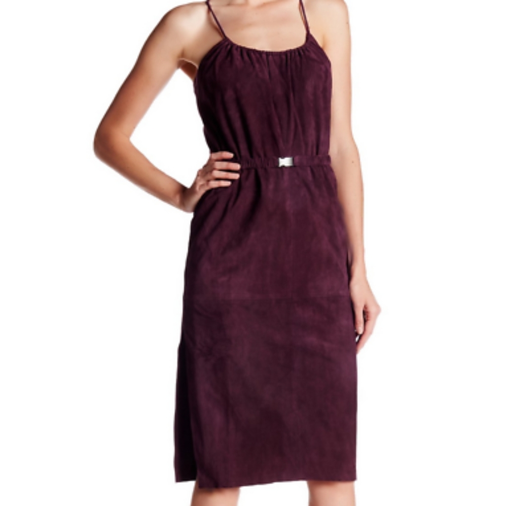 Halston Heritage Vintage Lamb Suede Cami Dress Size 2 Port